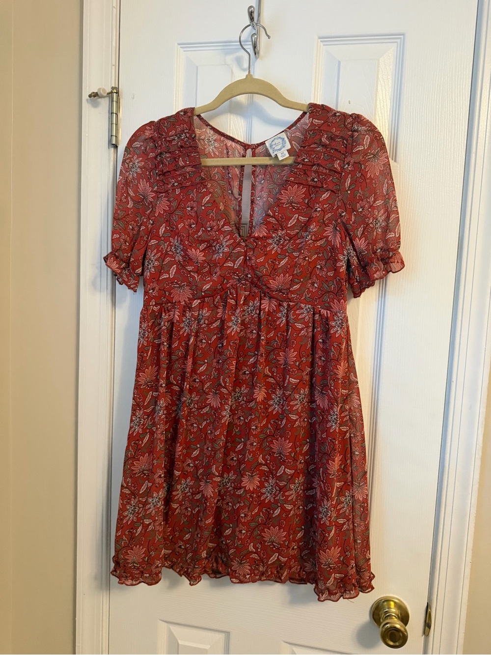 Blue Rain Red Floral V-Neck Mini Dress